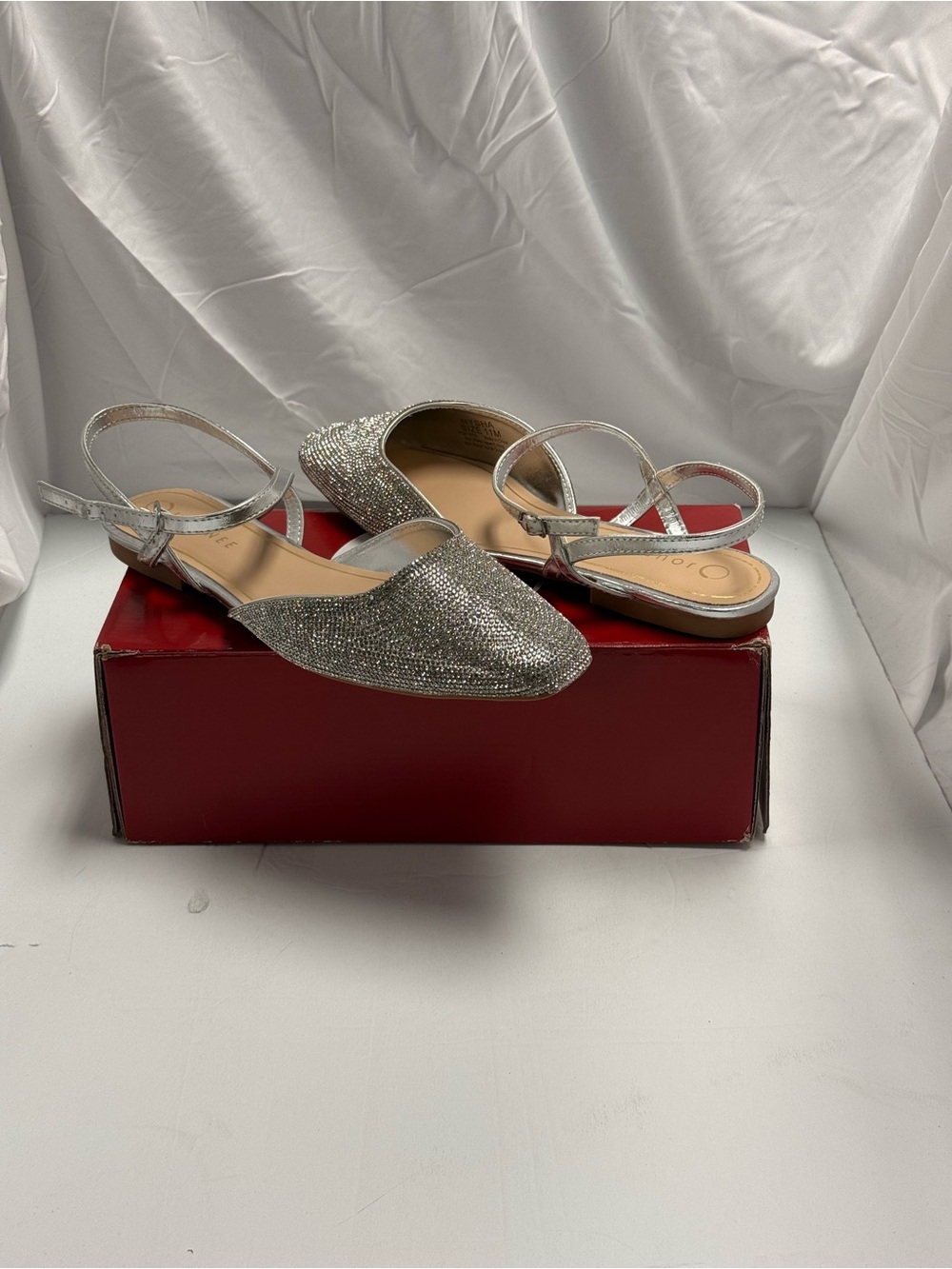 Journee Collection Silver Glitter Slingback Pointed-Toe Flats